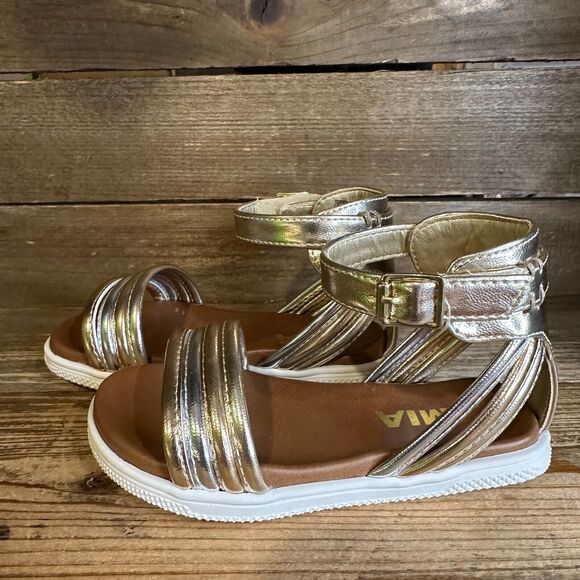 New Little Kids Mini Mia Lil Crisanta Metallic Leather Ankle Strap Sandals 8 C - Picture 2 of 6